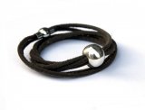Leather bracelet with large sterling silver bead