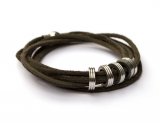 Leren armband met grote RVS ringen