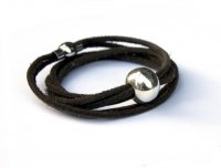Leather bracelet with large sterling silver bead